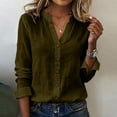 thumbnail image 4 of Satingcolo Linen Button Down Shirt Women Summer Fall Fashion Long Sleeve Gauze Tops Dressy Casual Work Blouse with Pocket Army Green L, 4 of 4