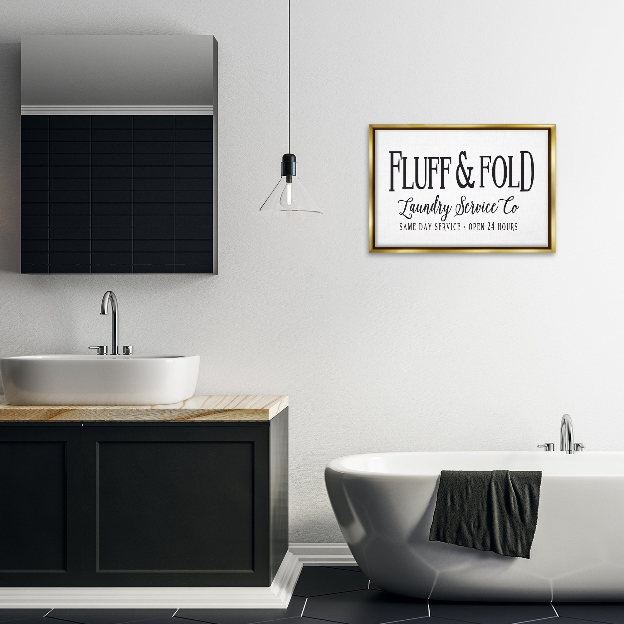 Stupell Industries Fluff & Fold Laundry Bath & Laundry Painting Gold Floater Framed Canvas Art Print Wall Art, 25 x 17