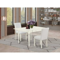 East West Furniture 1MZAB3-LWH-64 3Pc Dining Table Set for 2 Includes a Small Dining Table and 2 Parsons Chairs with White Color PU Leather, Drop Leaf Table with Full Back Chairs, Linen White Finish