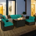 thumbnail image 4 of Gymax 7PCS Patio Rattan Furniture Set Fire Pit Table Cover Cushion Turquoise, 4 of 7