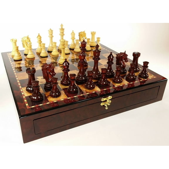 BLOOD ROSEWOOD STALLION KNIGHT Large Staunton Chess Set Cherry Color STORAGE Brd