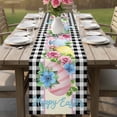 thumbnail image 4 of Easter Table Runner 120 Inches, Spring Watercolor Bunny Eggs Flowers Black Plaid Bed Runner Dresser Scarves Tabletop for Indoor Outdoor Parties/Ceremony/Banquet, 13"x 120", 4 of 8