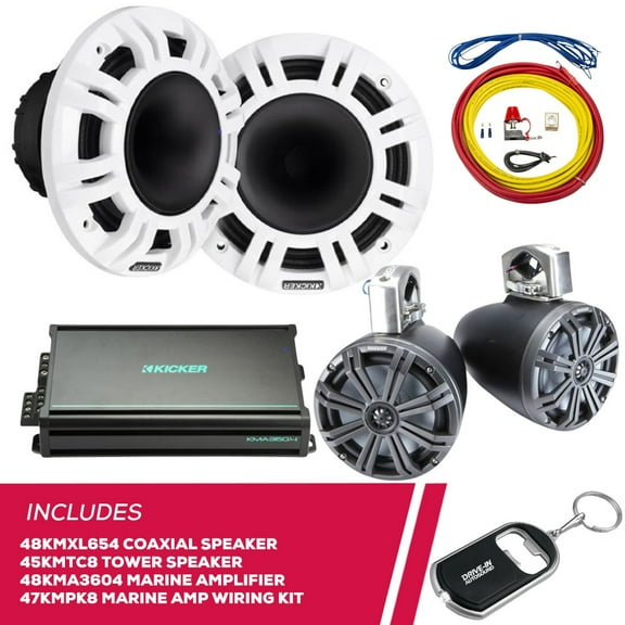 New Kicker 48KMXL654 6.5" Speaker & 45KMTC8 Speaker & 48KMA3604 Amp & Amp Wiring Kit