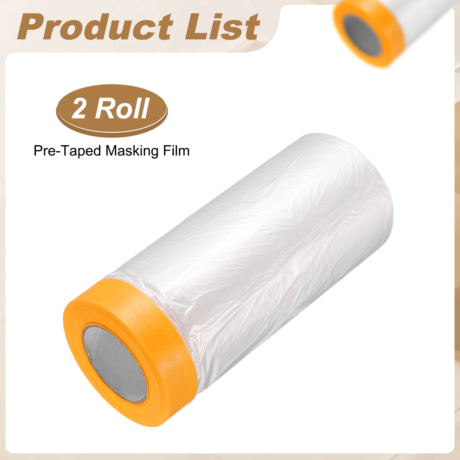 Uxcell 2pcs Pre-Taped Masking Film 70.9"x65ft Adhesive Tape and Drape Painters Plastic Drop Cloth Film with Tapes Plastic Sheeting for Automotive Painting Covering, Clear