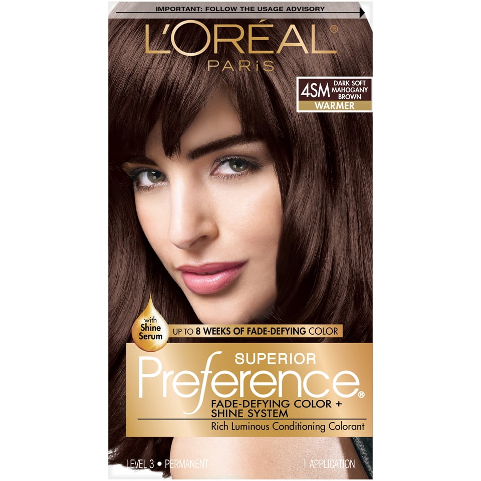 L'Oreal Paris Superior Preference Fade-Defying Shine Permanent Hair Color,  4SM Dark Soft Mahogany Brown, 1 Kit 