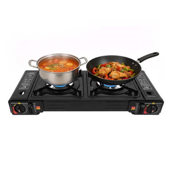 ChicHomey ​Portable Camping Stove,2 Burners 2500W Each,with Baking Tray,w/Carrying Case for Outdoor Cooking Camping Picnics Patio RV