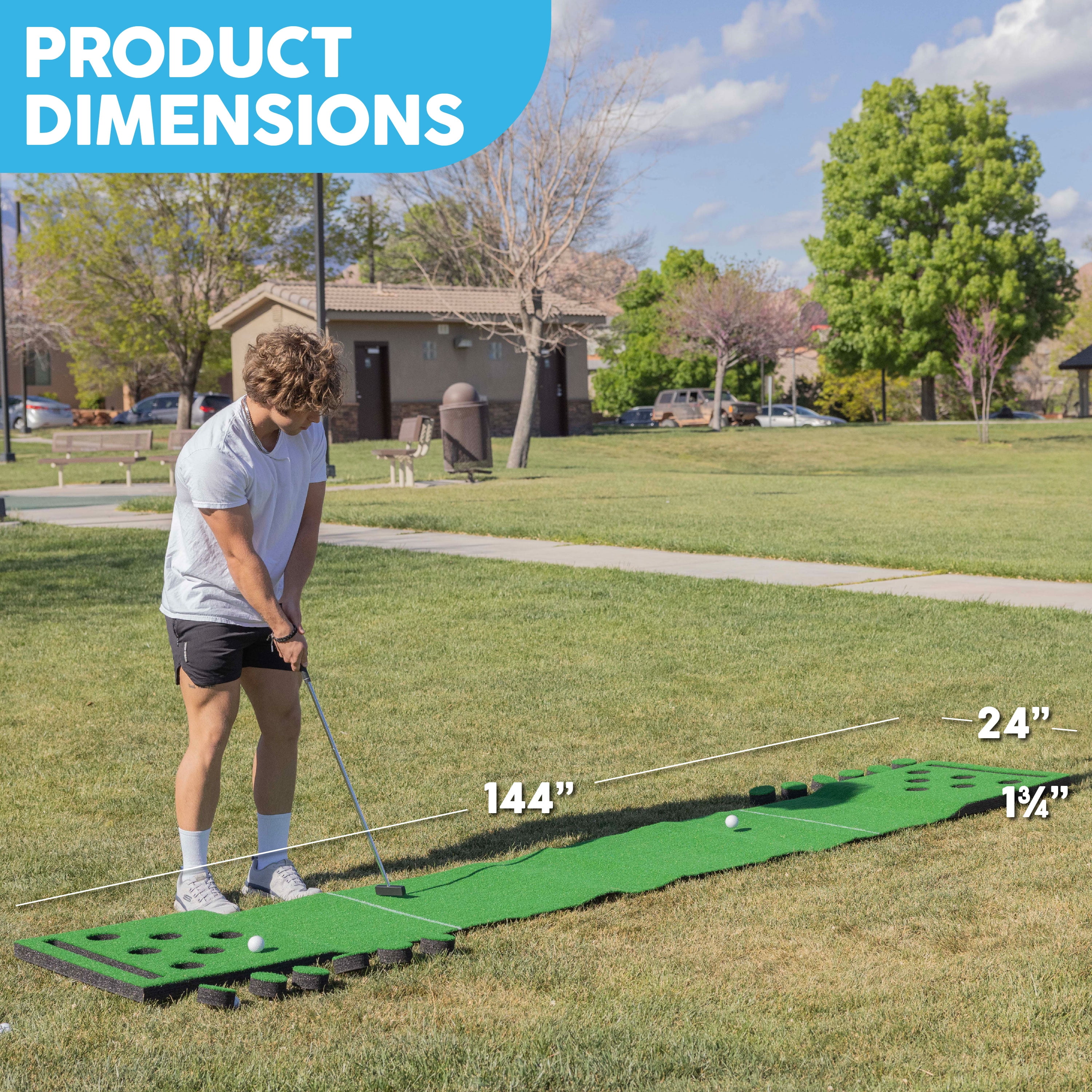Big Sky Pong Golf Putting Mat Game with 12 Cup Covers 12' - Portable Outdoor Putting Green by MD Sports