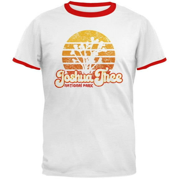 National Park Retro 70s Sunset Joshua Tree Mens Ringer T Shirt White-Red LG