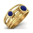 thumbnail image 2 of 4mm Round Lapis Handmade Split Shank Band 925 Sterling Silver Gold Vermeil Dual Stone Women Valentines Day Gifts Ring, 2 of 4