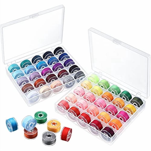 50 Pieces Prewound Thread Bobbins with Bobbins Box for Brother Sewing Machine,50 Assorted Colors