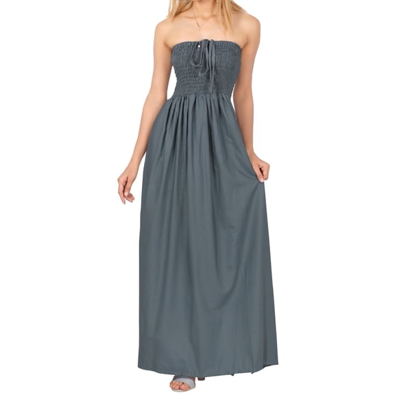 HAPPY BAY Women's Beach Summer Solid Smocked Maxi Evening Slit Dress Casual Tube Top Strapless Dresses for Women One Size Grey, Solid