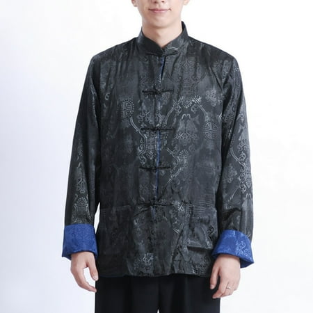 

Reversible Traditional Chinese Clothes Men Tang Suit Top Silk Print Jacket Coat