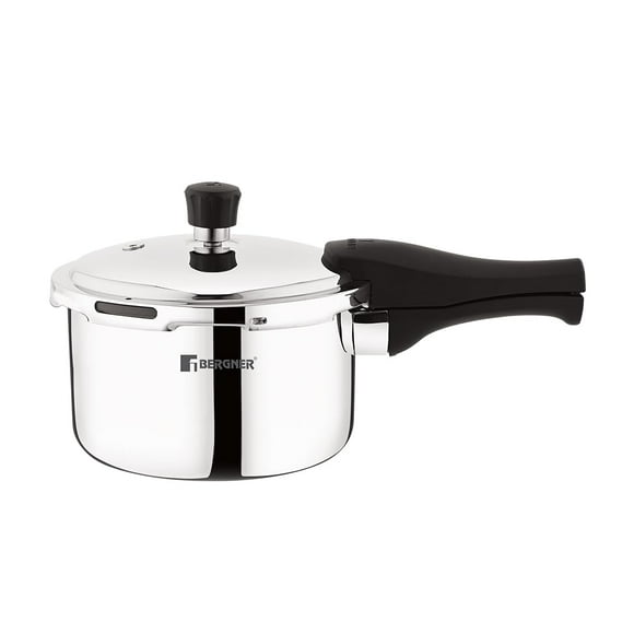 Trimax Stainless Steel Outer Lid Pressure Cooker 1.5 Liters | Silver Steel Cooker | Durable Triply Construction | Easy Locking | Silicone Gasket | Induction & Gas Ready | 5-year Warranty