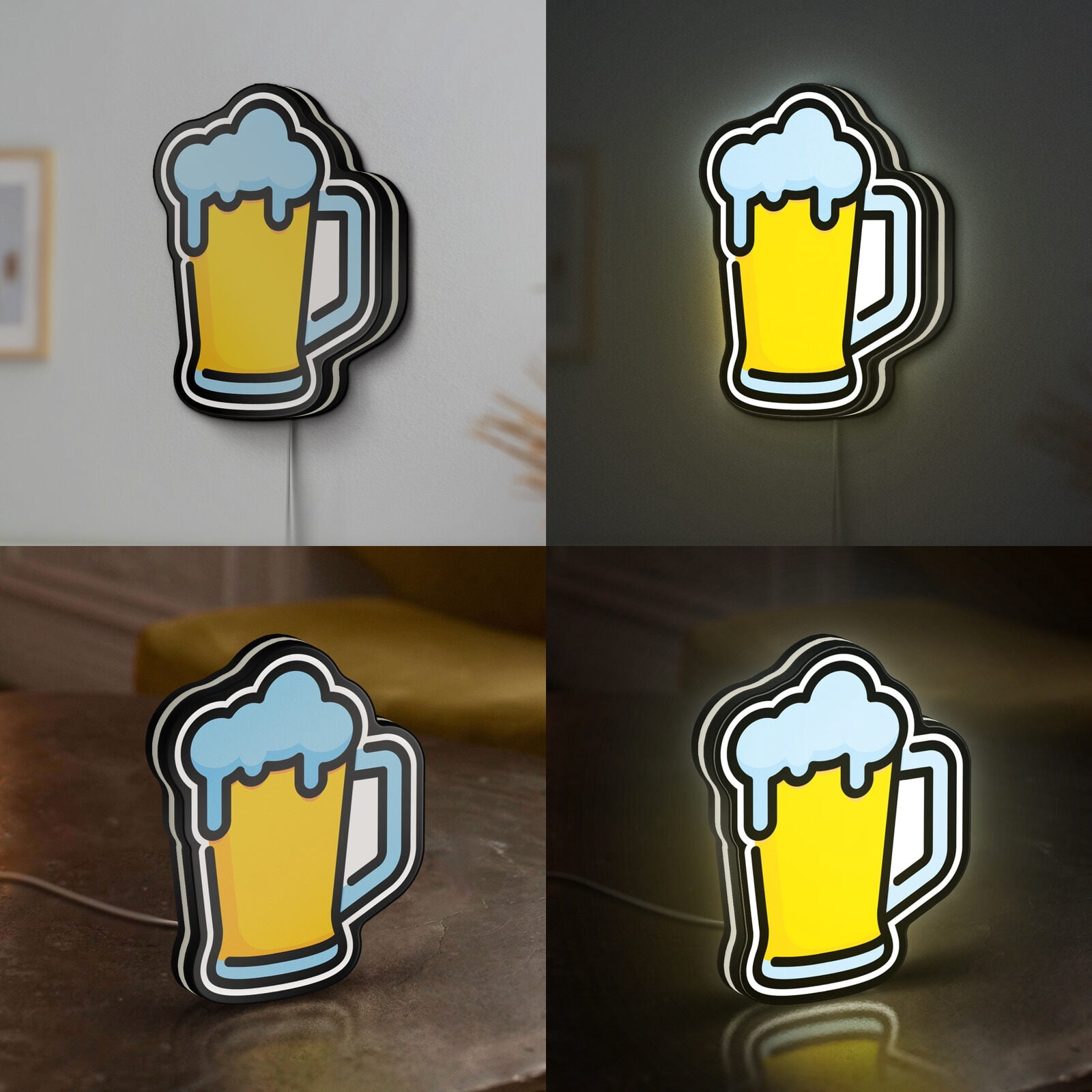 Beer Mug 3D Novelty Light Box for Bar Decor, Personalized Text Option, Alcohol Drink Lamp Featuring Glass Mug and Cold Beverage Design (Width 8 inch, 20cm)
