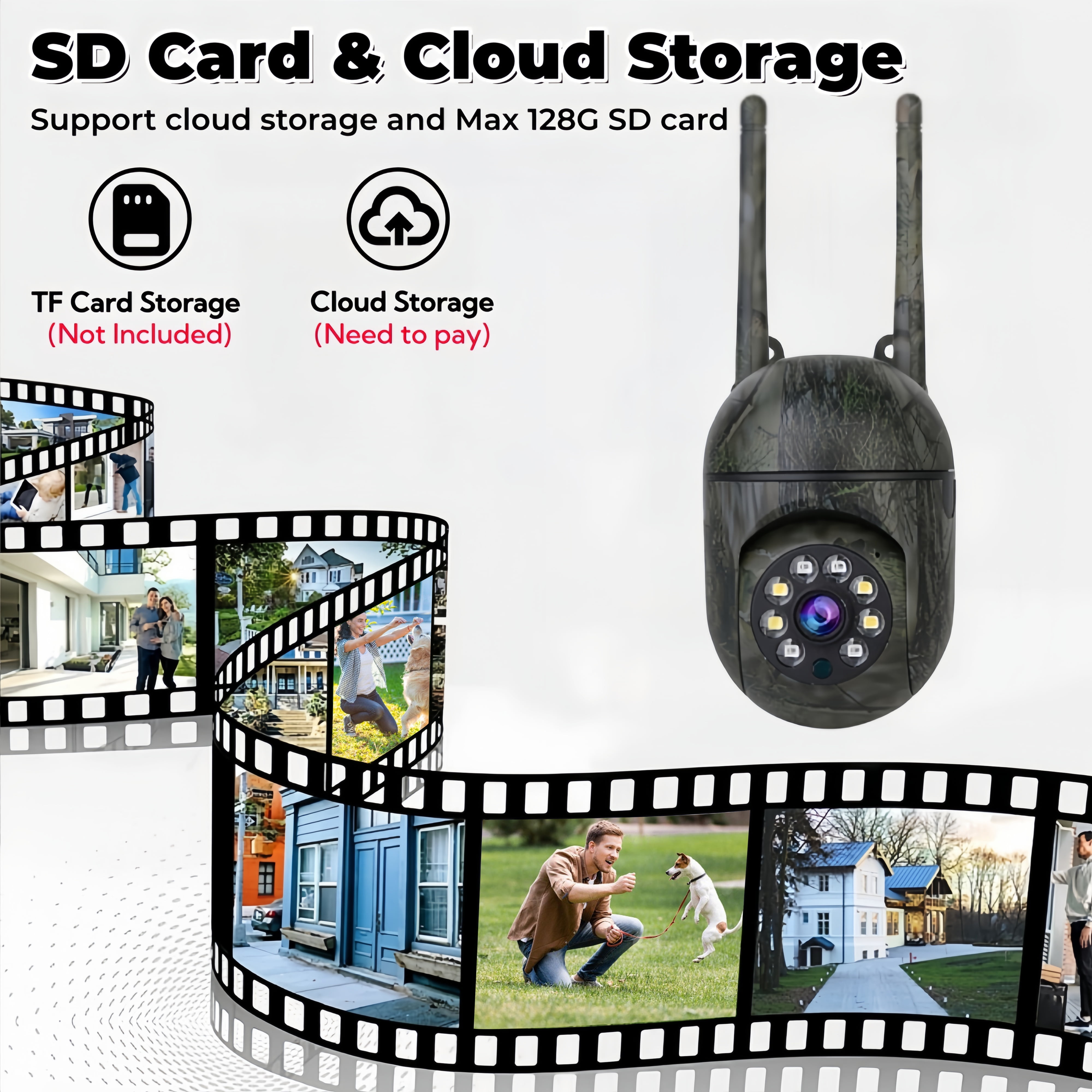 Outdoor Camouflage PTZ Security Camera, 1080P Full-Color Night Vision, Dual Antenna 2.4G WiFi, Motion Detection, Two-Way Audio, Waterproof Surveillance Camera.