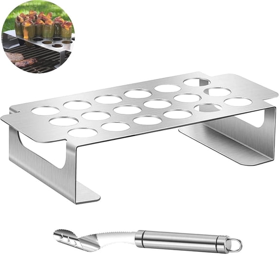 Set of 2 Stainless Steel Jalapeno Poppers Rack with Corer Tool,18 Holes Chili Peppers Holder,Chicken Wings Grill Rack,Barbecue Pepper Holder, for Home BBQ Party