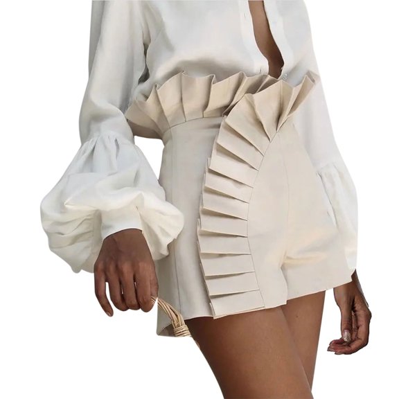 Baqcunre Womens Shorts Women'S Ruffled Hem Pleated High Waisted Fashionable Shorts Womens Sweatpants Women'S Pants Beige L