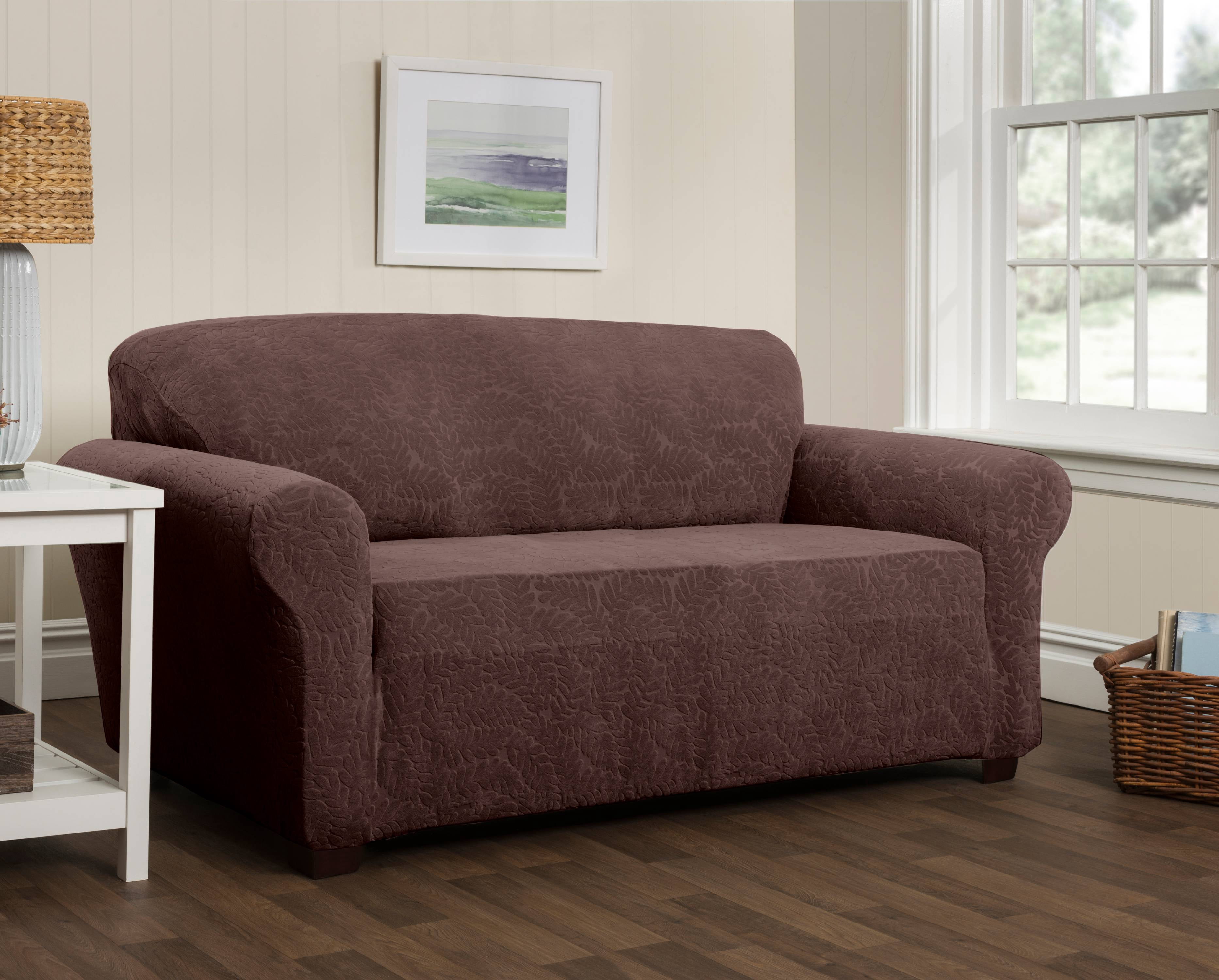 Stretch Sensations 1-Piece Stretch Fernwood Sofa Slipcover, Chocolate