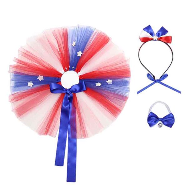3 piezas Disfraz patriótico para mascotas, gorro ajustable para perro, bandanas, falda tutú de malla, bufanda para cachorro, collar para gato, gorras del Día de la Independencia, vestido