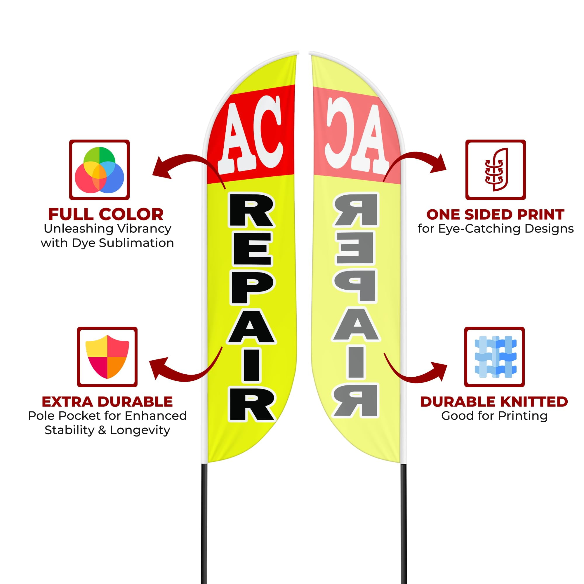 AC Repair Sign feather flag Pole kit for Outdoor by Mavis Printing | 15 FEET Long Polyester Outdoor Banner Flag Pole Mount Easy Hang | HD Print Swooper Flags to Advertise Car Business