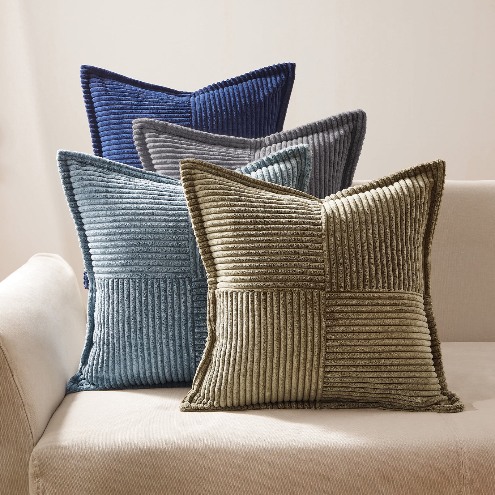 Topfinel 18" x 18" Wide Side Pillowcase,Corduroy Decorative Textured Pillow Cover, Navy,Set of 2