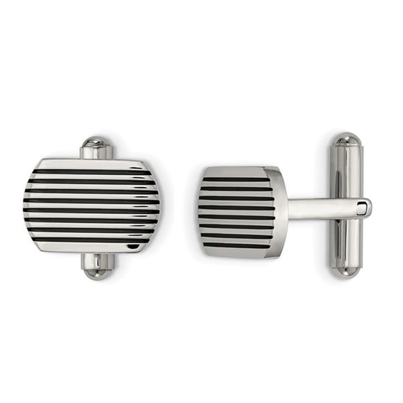 Mens Polished Striped Cuff Links in Stainless Steel