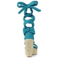 thumbnail image 2 of BLISSFUL STEP Women's Shoes Faux Suede Platform Wedge Heel Lace Up Open Toe Sandals  Lake Green 7, 2 of 7