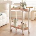 thumbnail image 1 of Mesa auxiliar con ruedas color crema, mesita de noche para dormitorio, mesa de salón, mesa nido portátil para espacios pequeños, estante de almacenamiento de plástico., 1 of 6