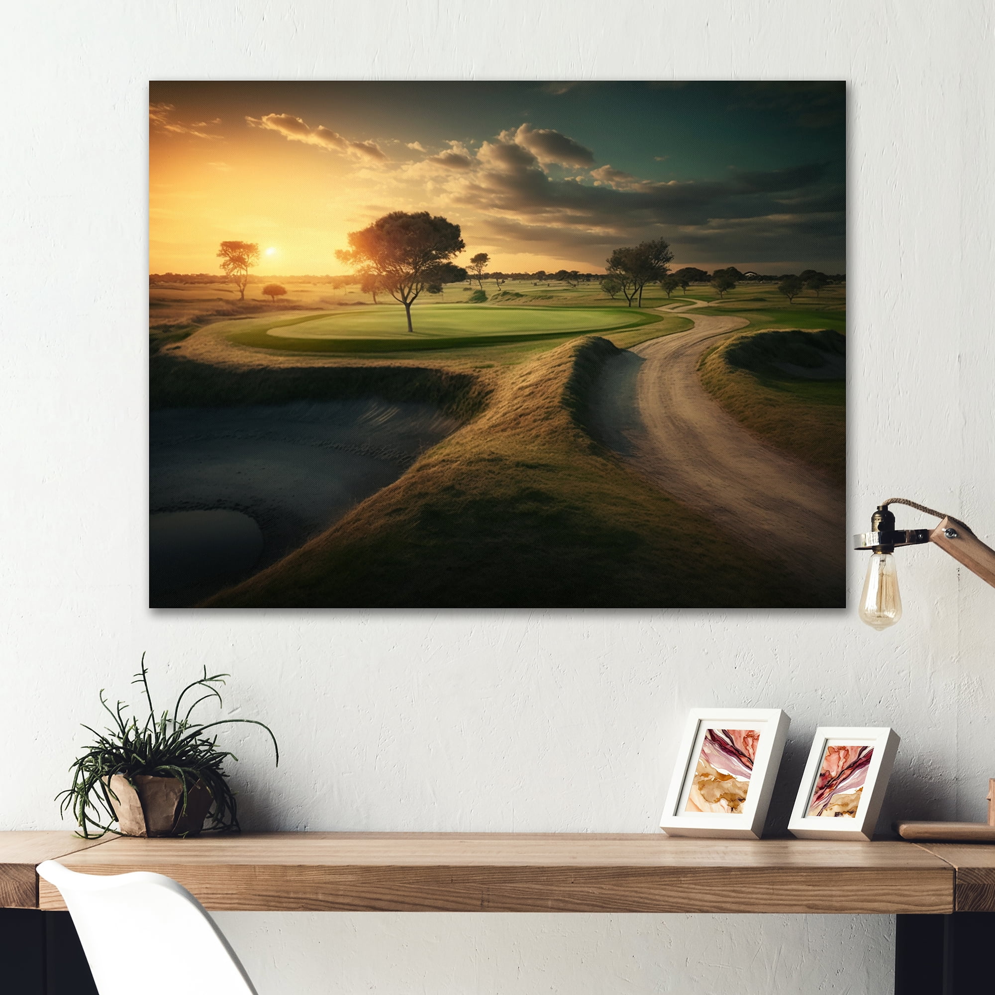 Designart Golf Course At Sunset I Canvas Wall Art