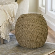Household Essentials Handwoven Seagrass Barrel Wicker Storage Basket Side Table, Natural