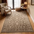 thumbnail image 3 of Toyoso 3'x5' Mocha Traditional Floral Carpet, Coffee Brown and Cream Silicone Area Rug, 0.25" Slim Machine Washable Low-Pile Floor Mat, Non-Skid Stain Resistant Rug for Kitchen and Home Office Desk, 3 of 9