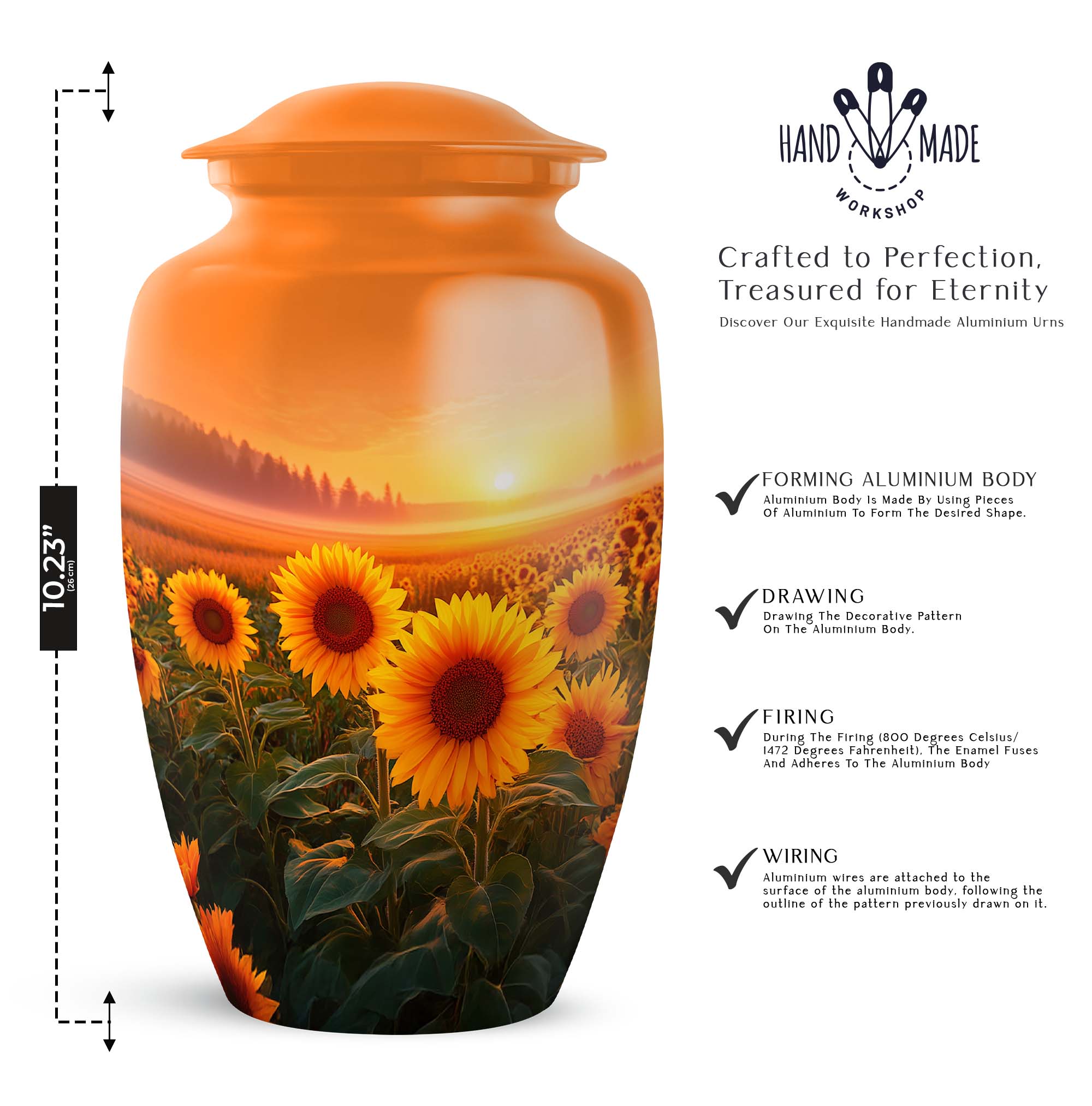 Sunflower Urns For Human Ashes Adult Man, Orange Decorative Urn For Ash Adult Male - 1 Large 10 Inch, Sunset Funeral Cremation Urn For Ashes For Women - 3 Inch Small Set Of 4