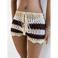 thumbnail image 6 of Women Crochet Hollow-Out Sarongs Contrast Stripe See-Through Knit Beach Shorts Summer Bikini Bottoms Cover Up, 6 of 10