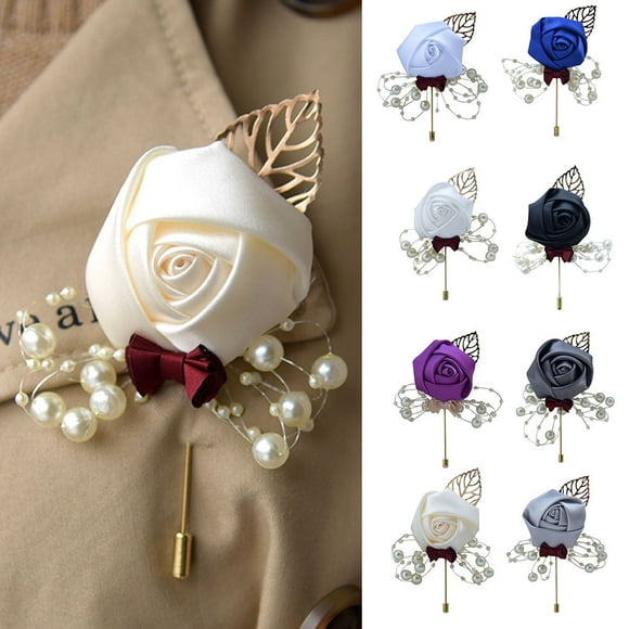 Sarkoyar Artificial Flower Leaf Boutonniere Corsage Wedding Ceremony Bride Groom Brooch