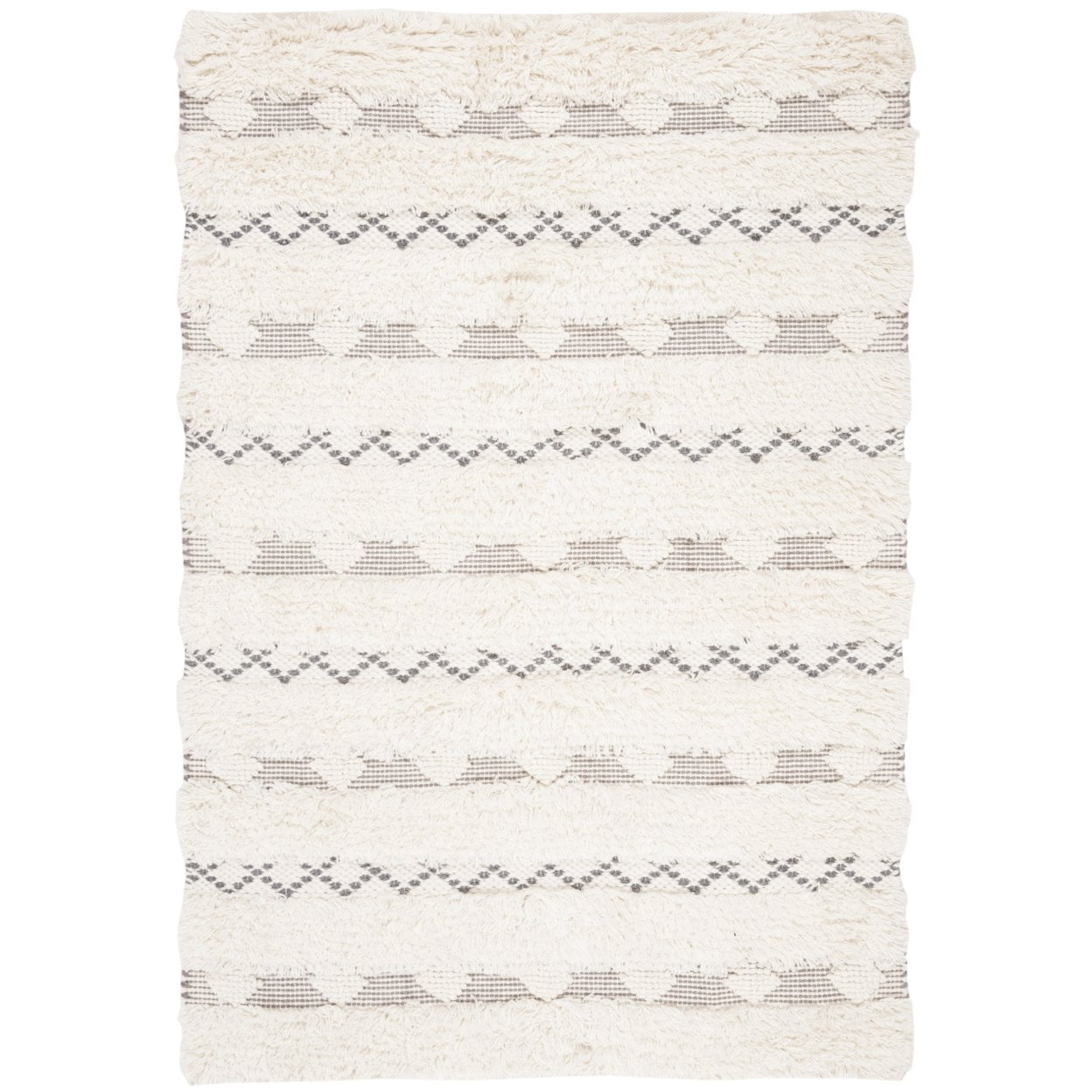 SAFAVIEH Natura Jazmyn Geometric Striped Braided Wool Runner Rug, Ivory/Grey, 2'3" x 8'