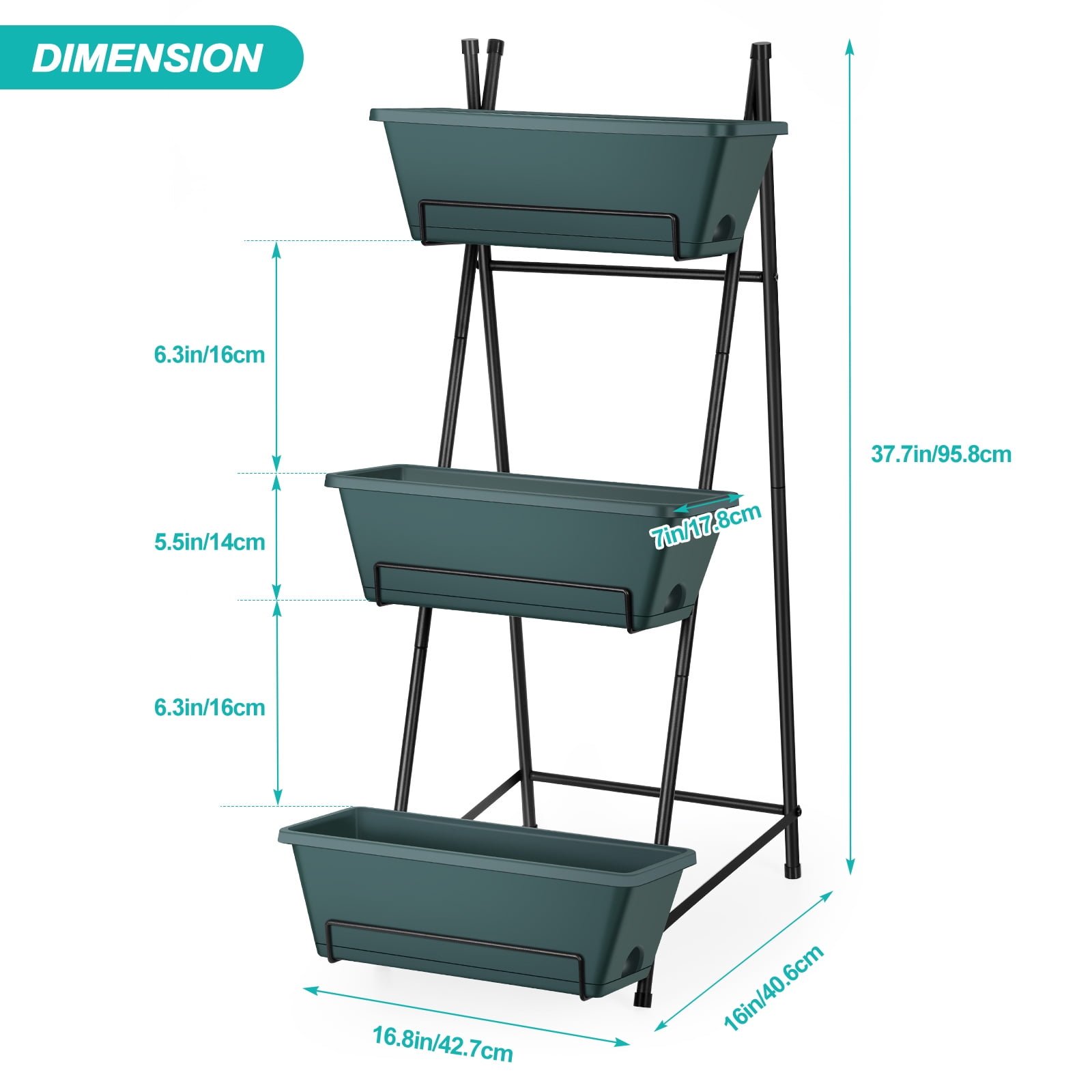3-Tier Vertical Raised Garden Bed, Planter with Drainage Holes & Removable Tray for Patio, Balcony & Porch