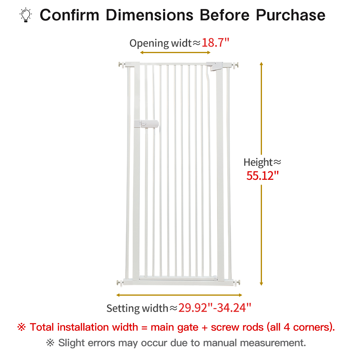 Lumizone Extra Tall Cat Gate 55.12" High Pressure Mounted White 29.92"-34.24" Extra Wide 2025 New (10 Sizes) 1.37" Gap No Drilling Auto-Close One-Handed Operation Tall Pet Gate for Dogs
