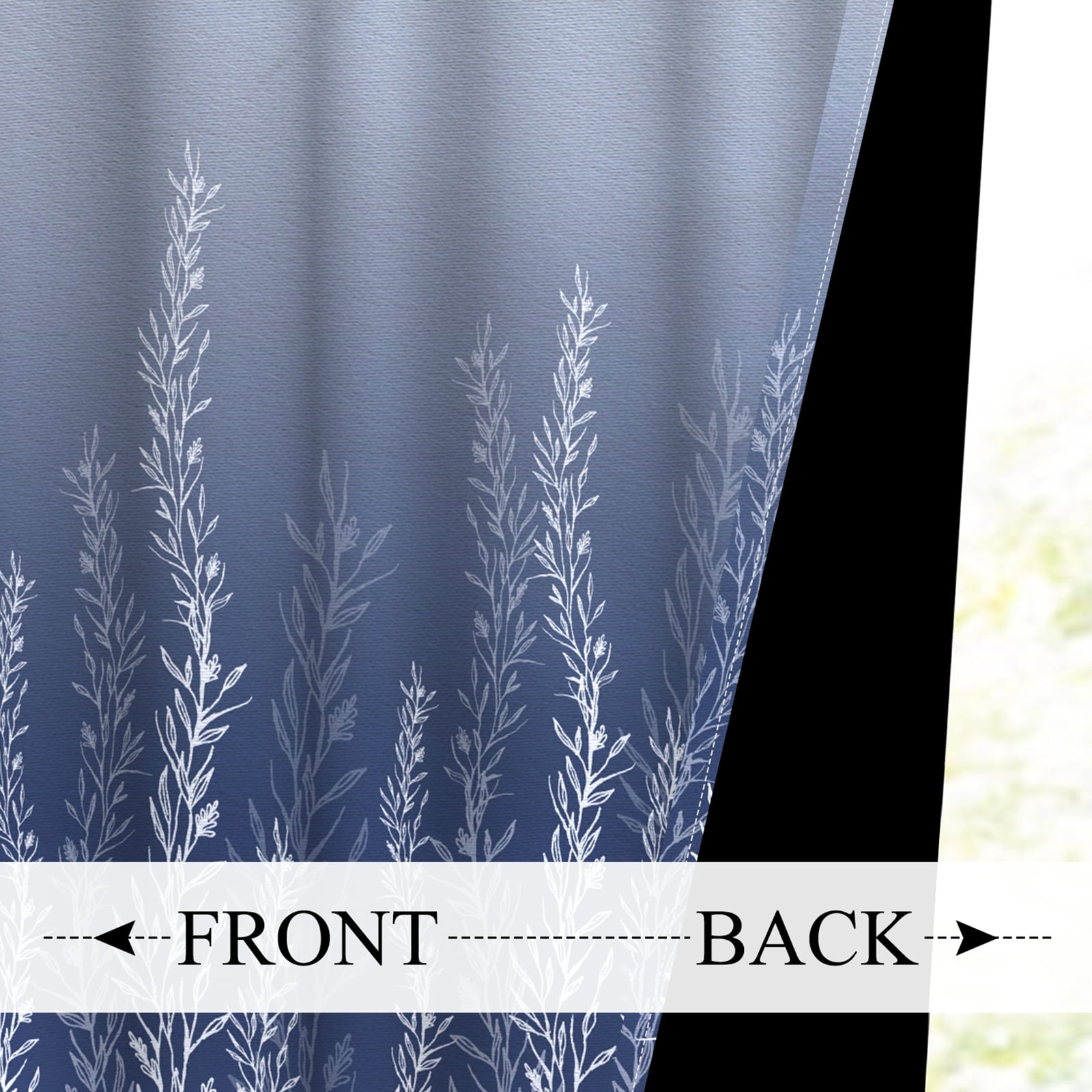 Mizhona Blackout Curtains for Living Room Bedroom Plants Window Curtains Blue Gradient Curtains Set of 2,52"x96"
