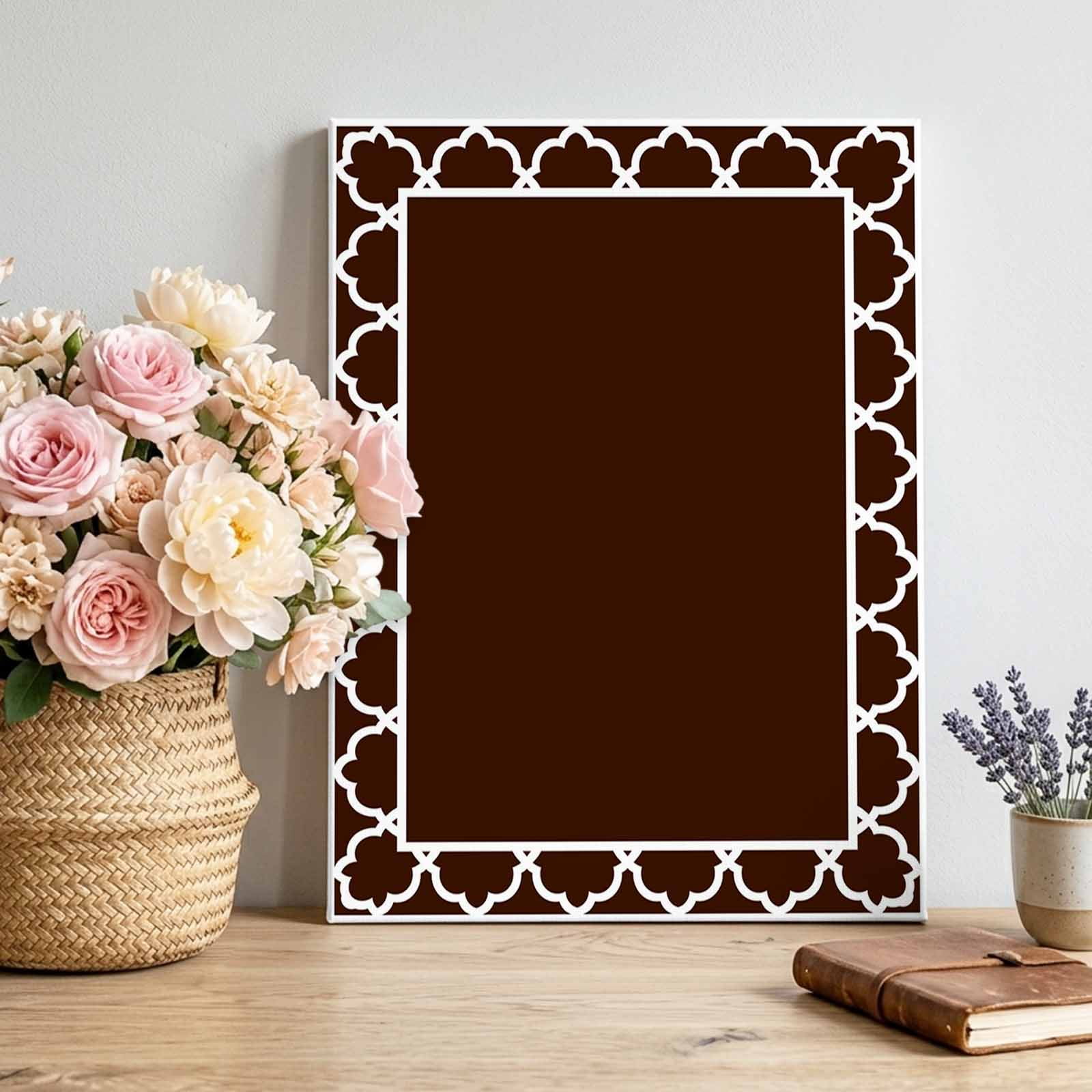 Chocolate Brown Canvas Wall Art Brown Morocco Printed Border Modern Rustic Pictures Wall Decor Wooden Framed Artwork Art Prints for Living Room Hallway Bedroom Office 8 x12