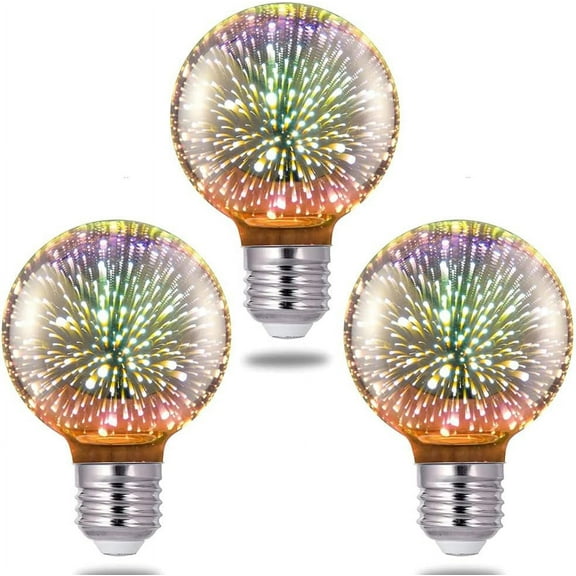LINLIN 3 Pcs 3D Fireworks Decorative Light Bulb, E27 Base, 4W, AC85-220V, Shiny Decor for Home, Bedroom, Party