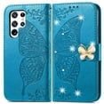 thumbnail image 3 of Samsung Galaxy S21 FE Wallet Case, Mantto Bling Butterfly Flower PU Leather Flip Phone Cover Credit Cards Slot Shockproof Protective Kickstand Case for Samsung Galaxy S21 FE, Blue, 3 of 13