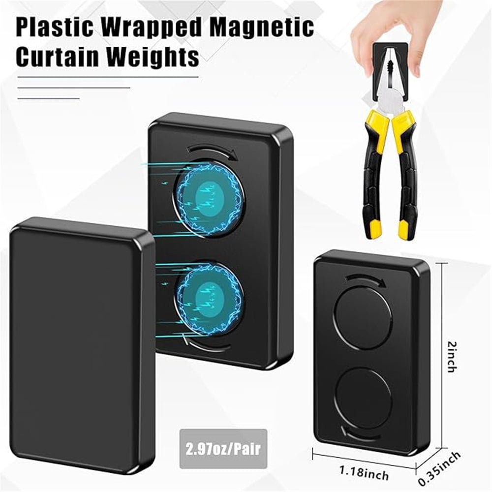 16 Pcs Outdoor Curtain Weights,8 Pairs Double Upgrade to Heavier Magnetic Drapery Weights Wrapped Waterproof Curtain Magnets Keep Fabric Stay in Place in Winds,Black