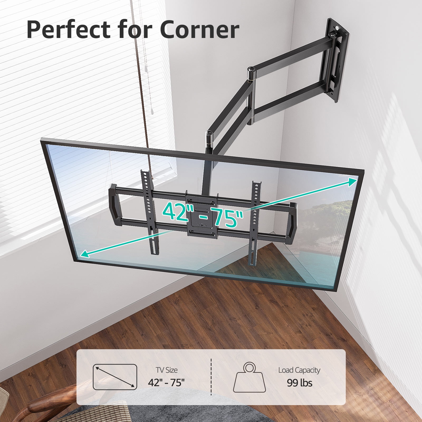 MOUNT PRO Full Motion TV Wall Mount 37.9" Long Arm TV Wall Mount for Most 42-75 Inch TVs, Max VESA 600x400mm and 99lbs Corner TV Wall Mount  with Long Extension & Tilt & Swivel Articulating Arm