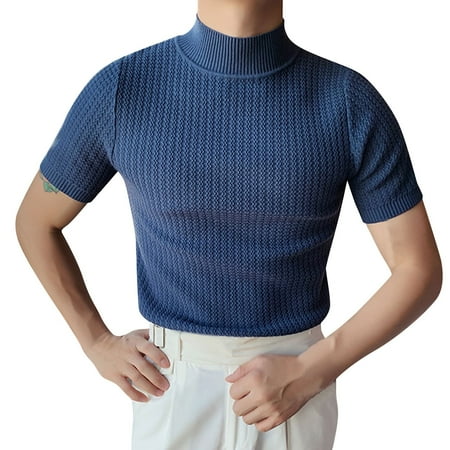 

Wiueurtly Men Half Turtleneck Casual Fashion Knitted Bottoming Shirt Tops Knitted Short Sleeve T Shirt Casual Comfortable Tee Scrub