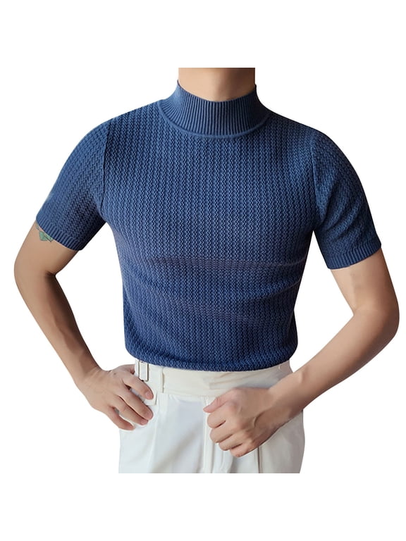 Men Half Turtleneck Casual Fashion Knitted Bottoming Shirt Tops Knitted Short Sleeve T Shirt Casual Comfortable Tee Graphic T Shirts V Neck T Shirts Mens Mens Compression Cold Gear Big And Tall Men's
