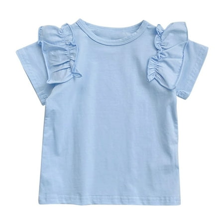 

Shirts for Girls Children s Summer T Shirts Short Sleeve Round Neck Solid Color Casual Going Out With Bow Tops 12-18 Months