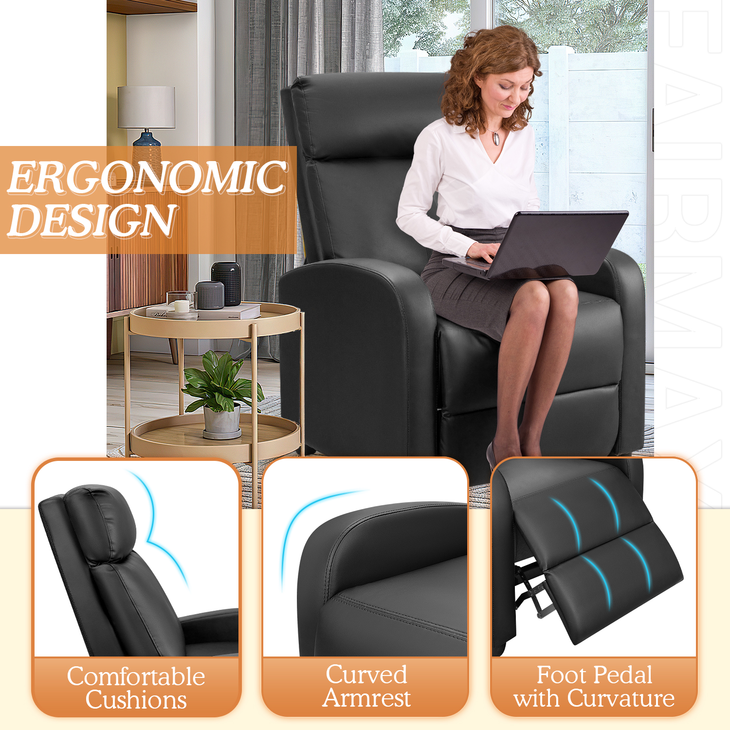 Homall Massage Recliner Chair, Single Sofa Black photo 3