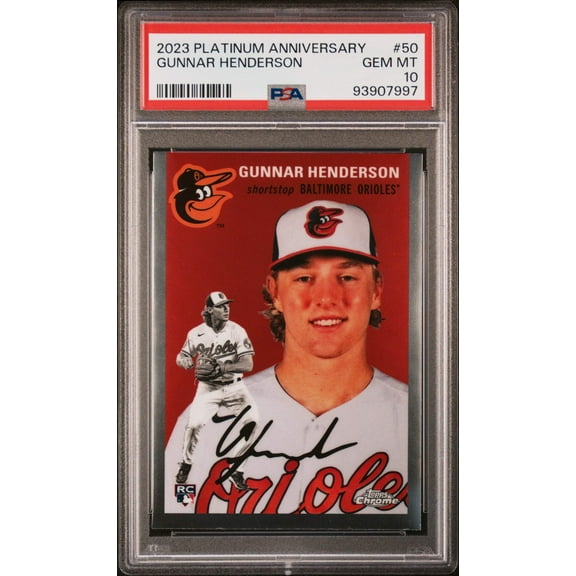 Graded 2023 Topps Platinum Anniversary Gunnar Henderson #50 Rookie RC Baseball Card PSA 10 Gem Mint