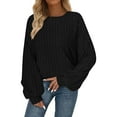 thumbnail image 3 of Fall Saving! HVOBTTY Women's Long Sleeved T Shirt, Fall and Winter Tops for Women, Women's Casual Solid Color Crew Neck Long Sleeve Loose Sport Pullover T Shirt Black, Black, 3 of 5