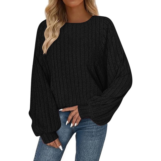 Tunique à Manches Chauve-Souris pour Femmes, Col Rond, Chandail Ample Léger, Haut Décontracté Chic Minimaliste Automne Hiver Mode